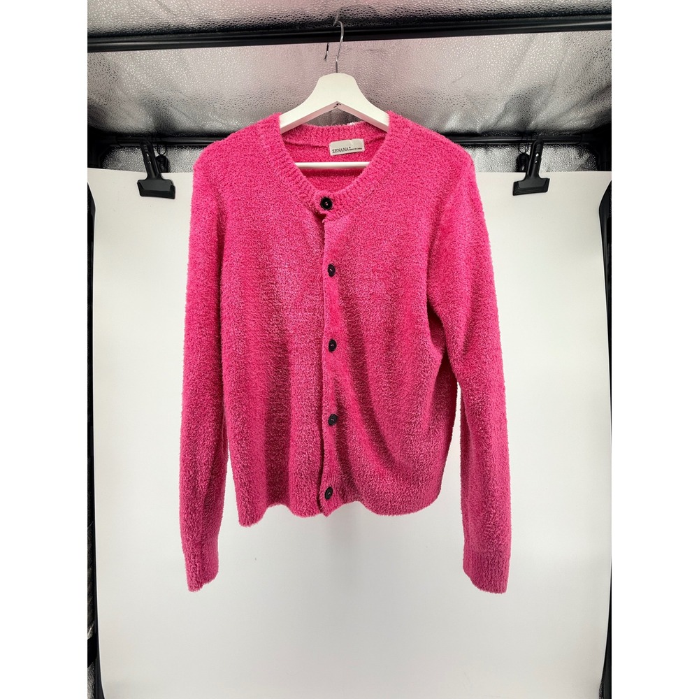 Zenana Hot Pink Fuzzy Eyelash Knit Button Front Cardigan Sweater TW-2411Y Medium